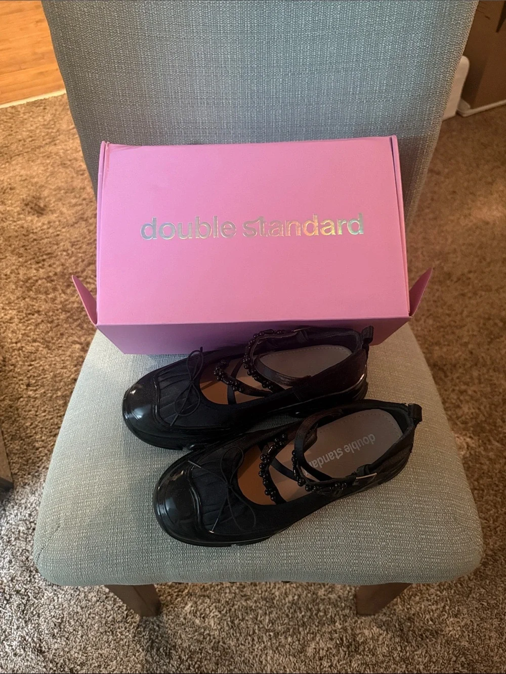Women’s Black Beaded Mary Jane Loafer Flats Double Standard